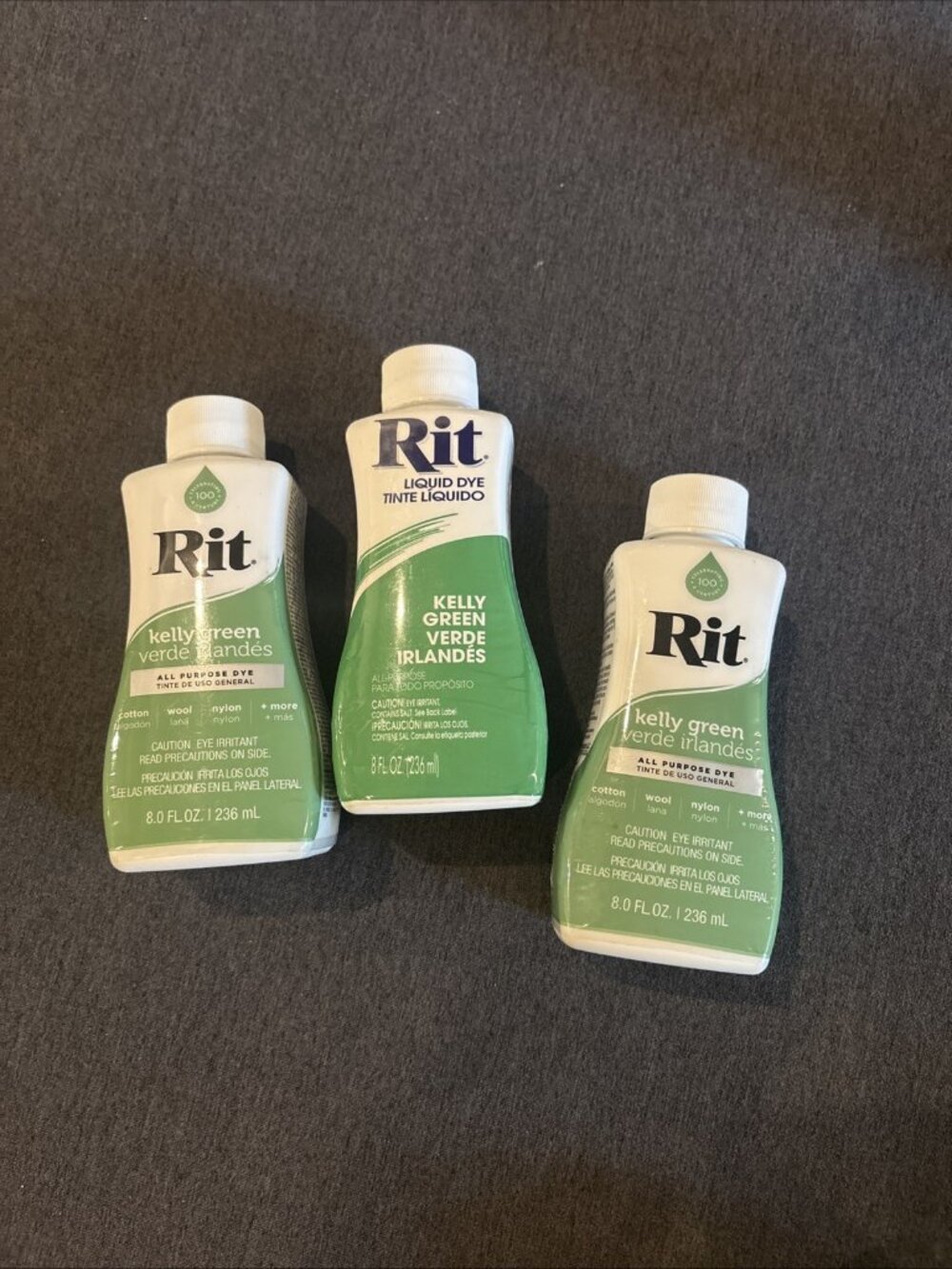 Lot of 3 New Rit All-Purpose Liquid Dye, Kelly Green, 8 fl oz Crafts Tie Dye Fun